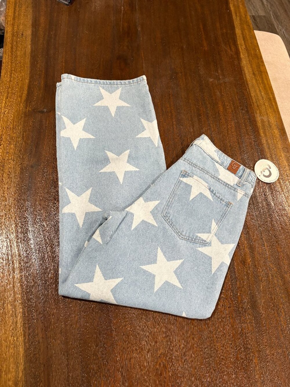 GOGO Jeans Light Wash White Stars Juniors 7/28 7 28 Wide Leg High Rise  NWT